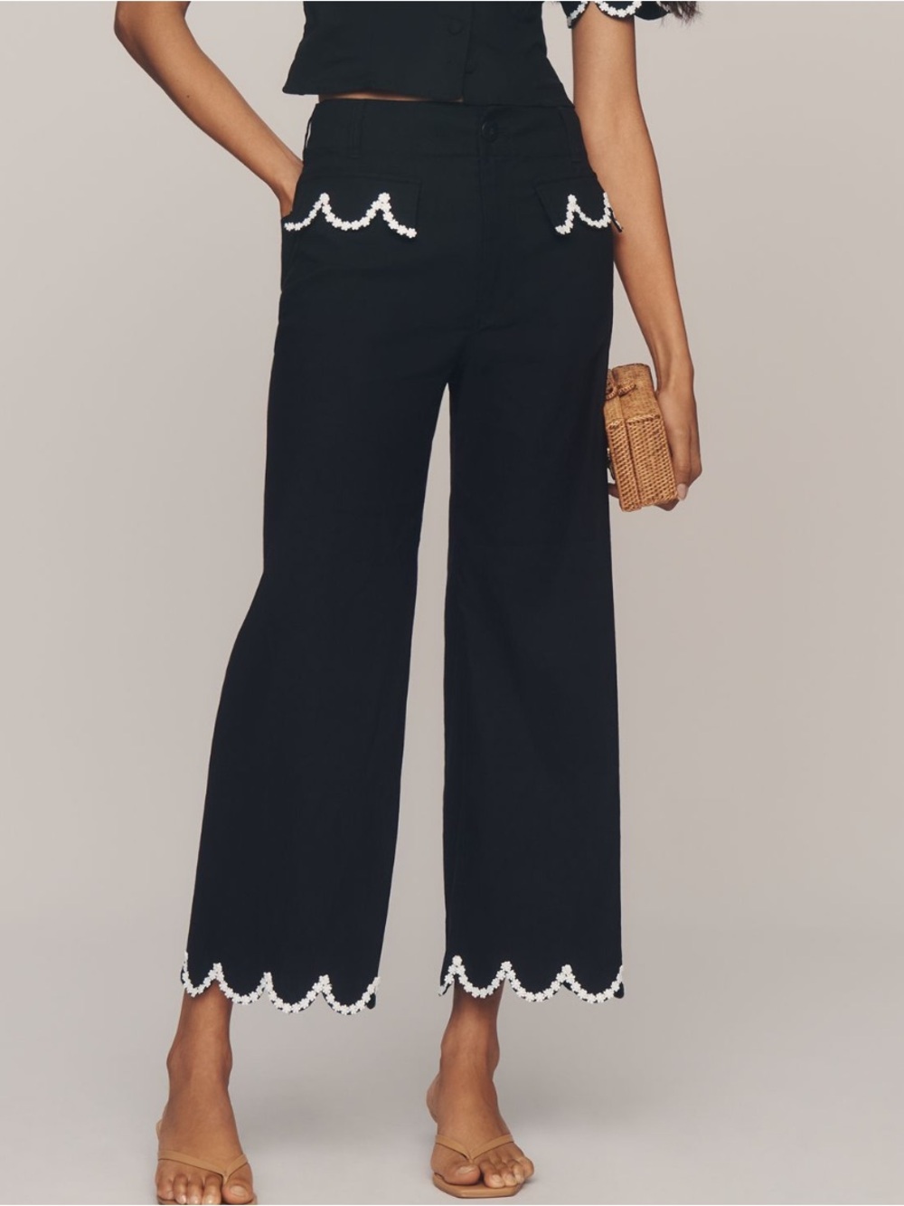 Anthropologie Colette Pants Maeve Cropped Wide Leg High Rise Scalloped New 29